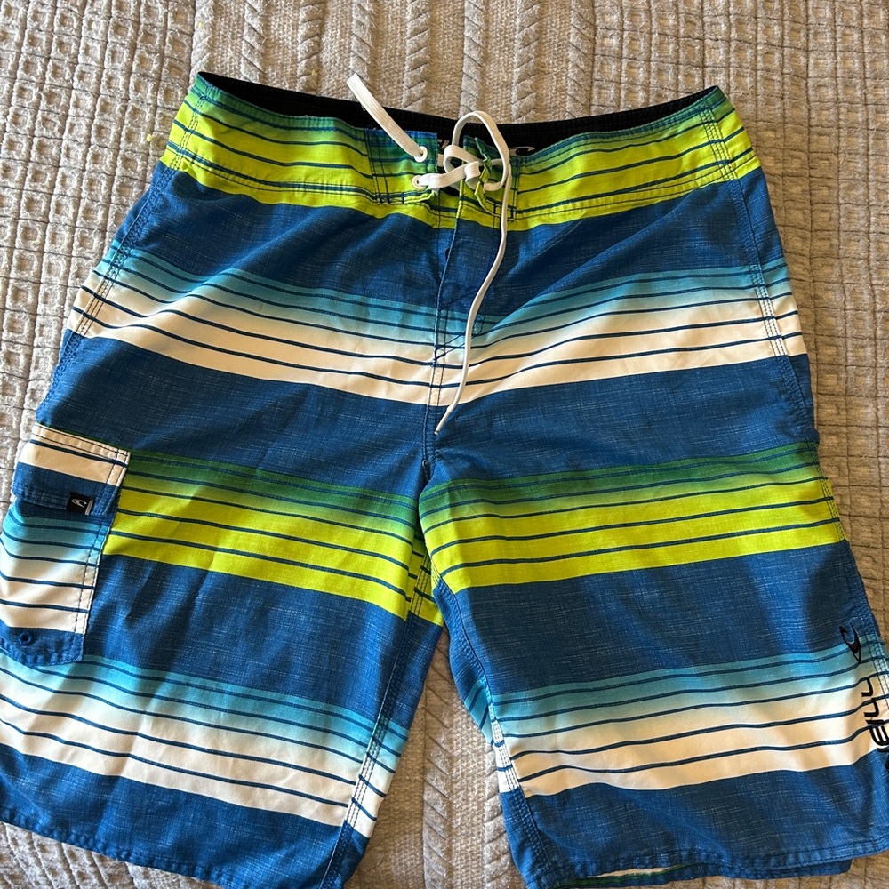 O'Neill Blue and Yellow Striped Board Shorts